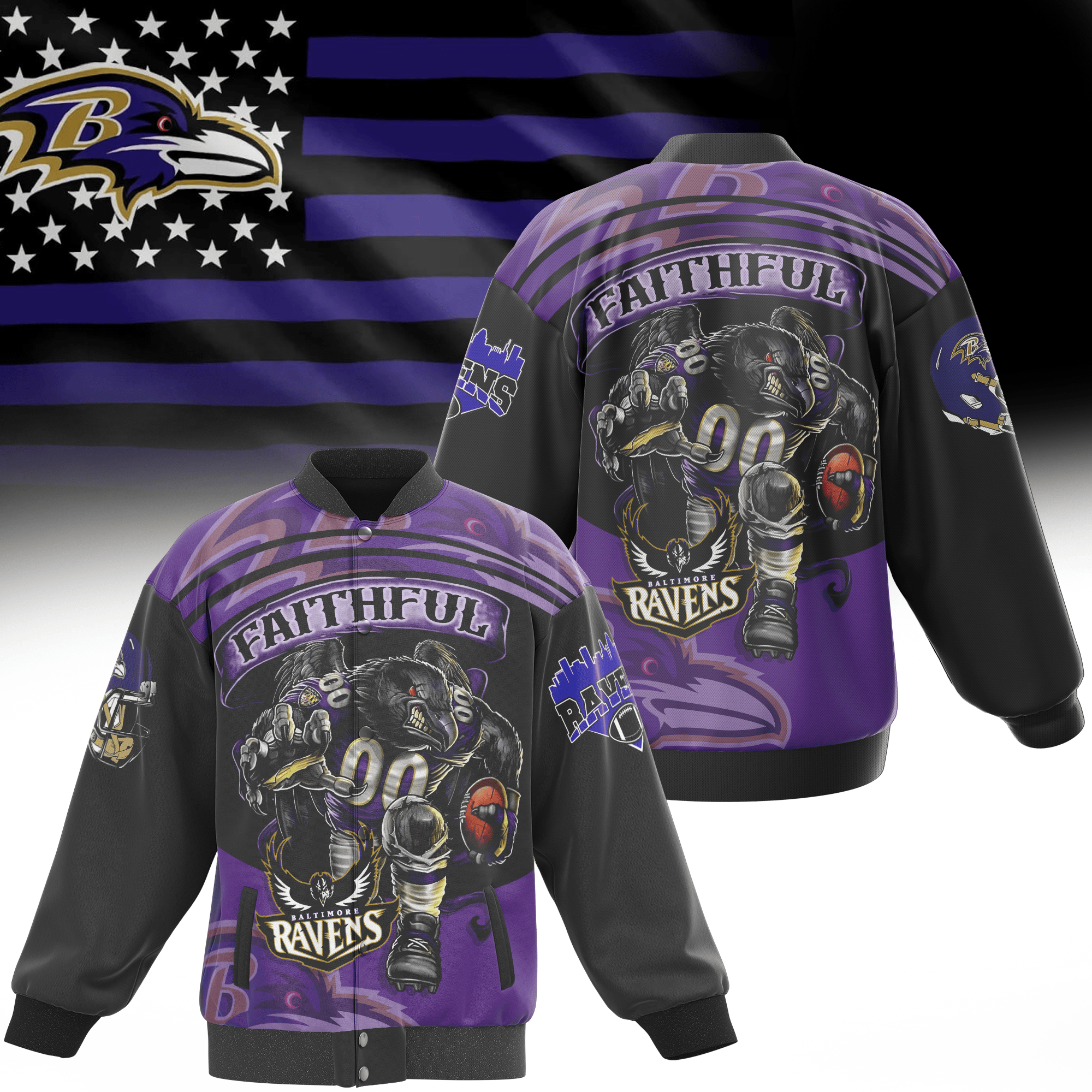 Comfimerch Baltimore Ravens Nfl New Bomber Baseball Jacket For Fan 2